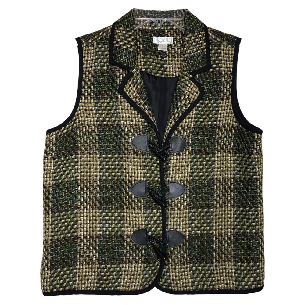 CHRISTOPHER & BANKS - Olive Green, Tan, Black & Blue Tweed Button Front Vest - L